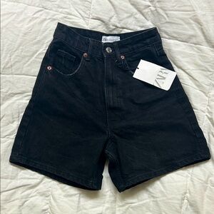 Zara Hi-Rise Black Denim Shorts NWT